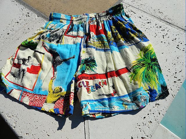 Vintage Jams World Surf Line Hawaii Muscle Beach Rayon Shorts size M 